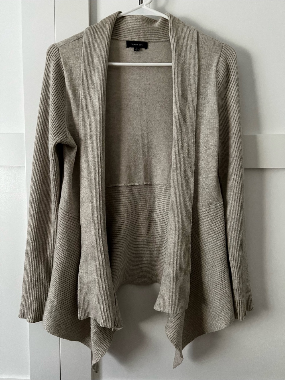 Verve Ami Beige Open-Front Draped Cardigan
